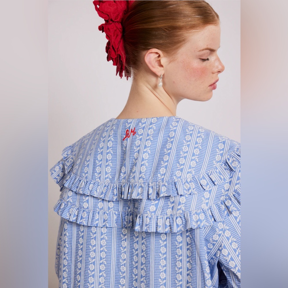 Blue Ruffled Women's Top - Picture 2 of 3